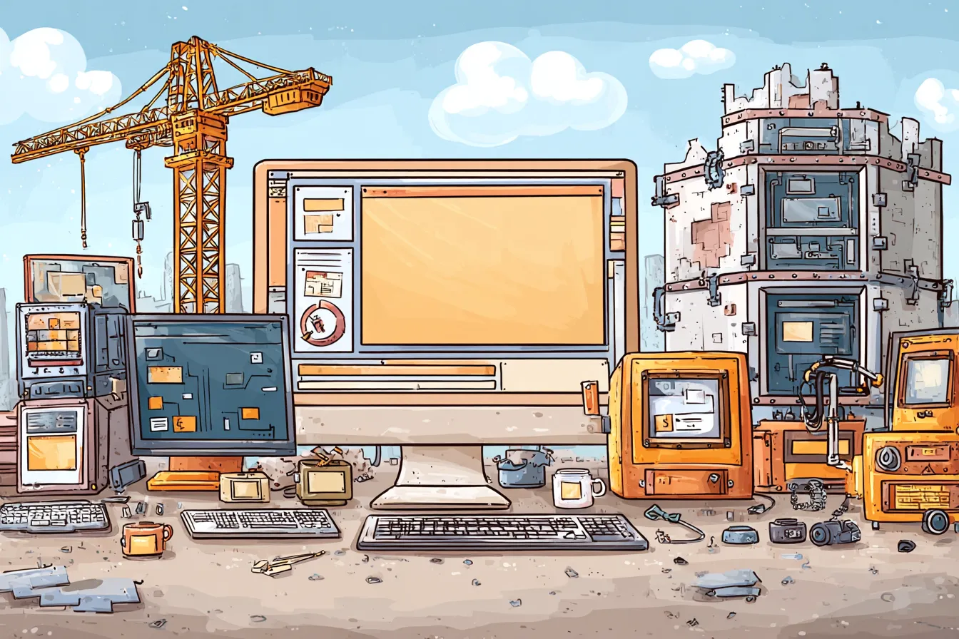 Illustration of an ageing system being rebuilt and modernised while still running.