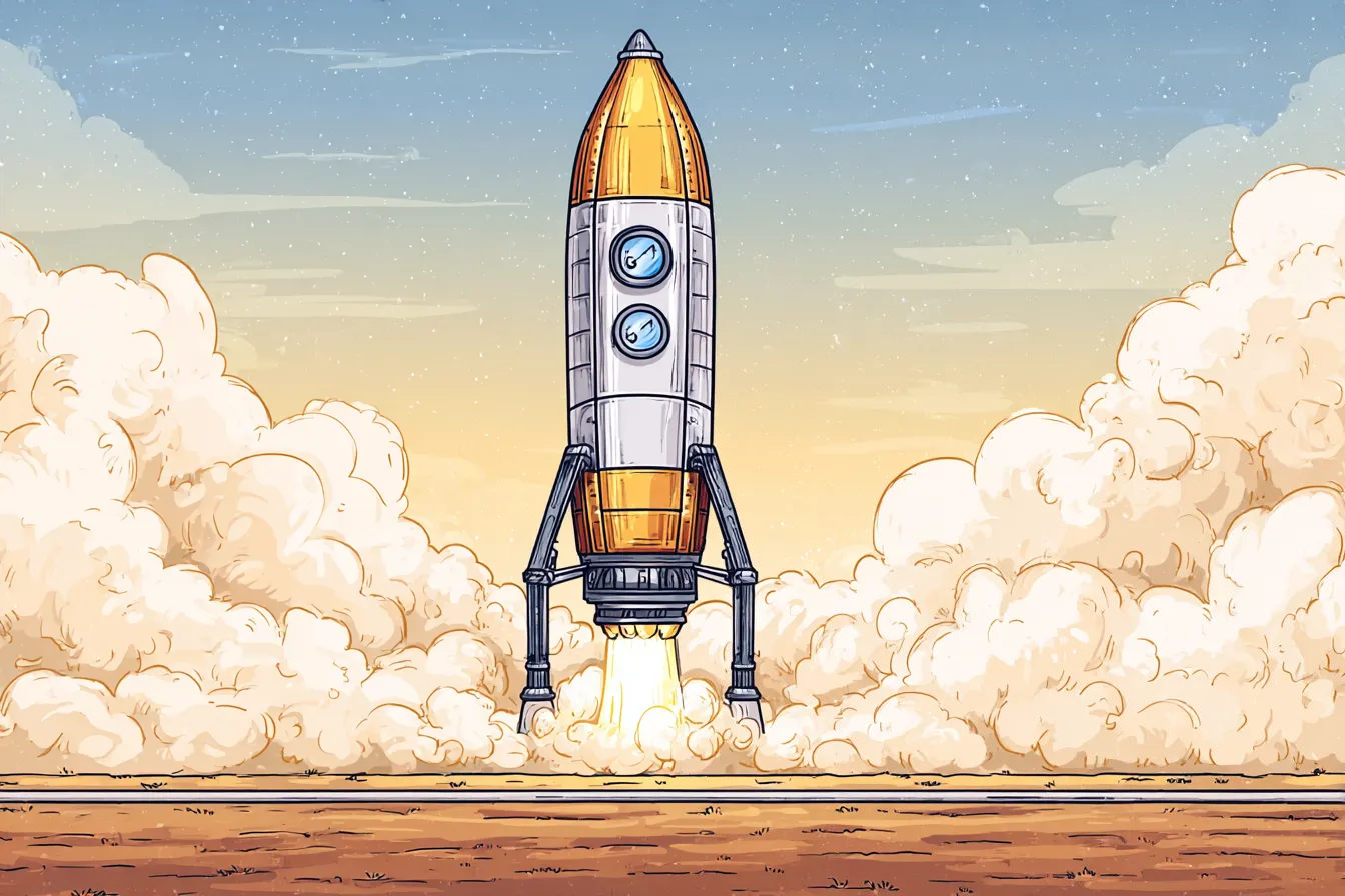 Illustration of a rocket launching, representing proving a product before scaling it.