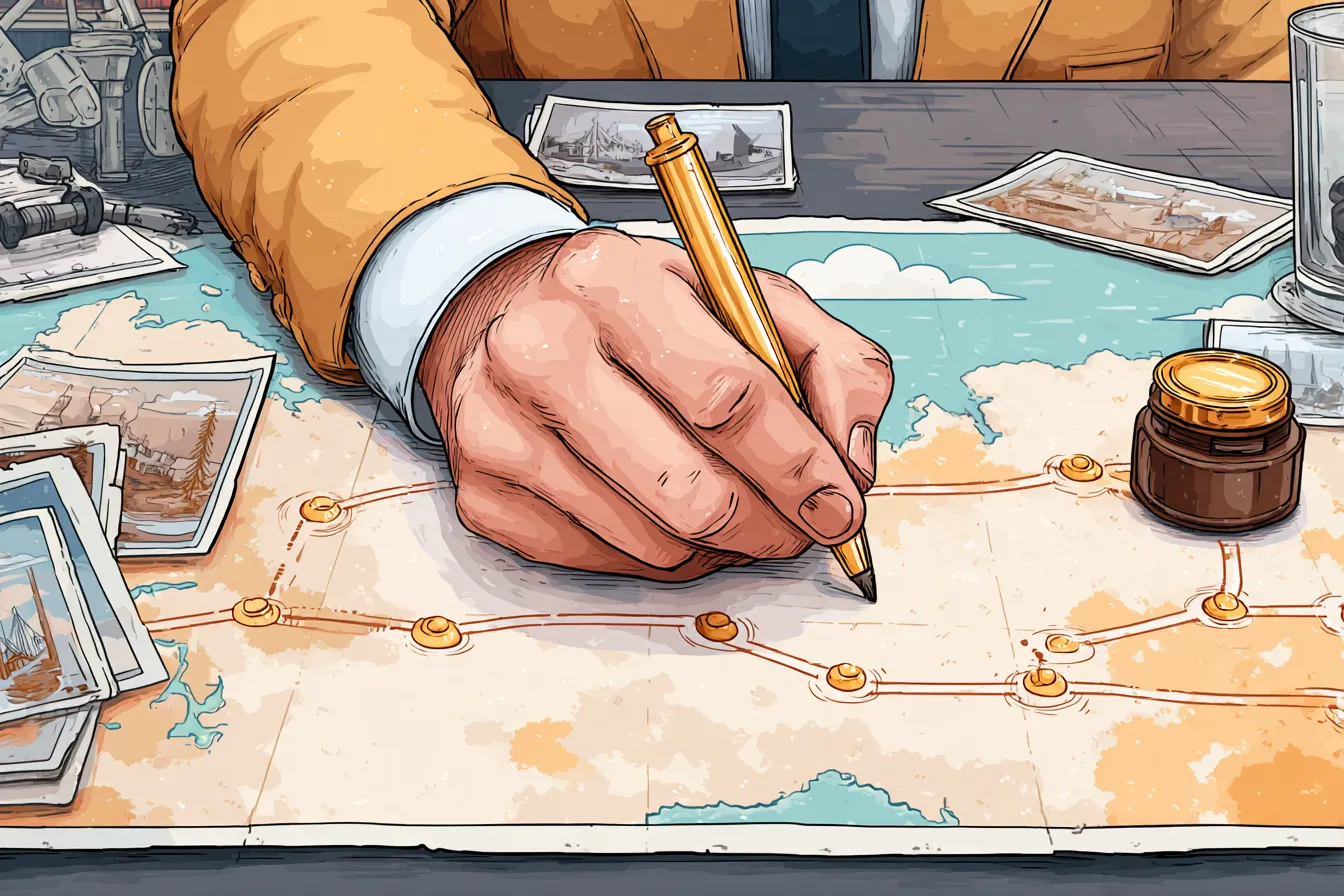 Illustration of an experienced hand charting a clear route across a strategic map.